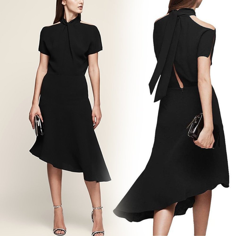 Reiss Black Cold-Shoulder Midi Dress
